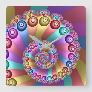 Schöne Regenbogenfarben Abstraktes Fraktal Kunst,  Quadratische Wanduhr