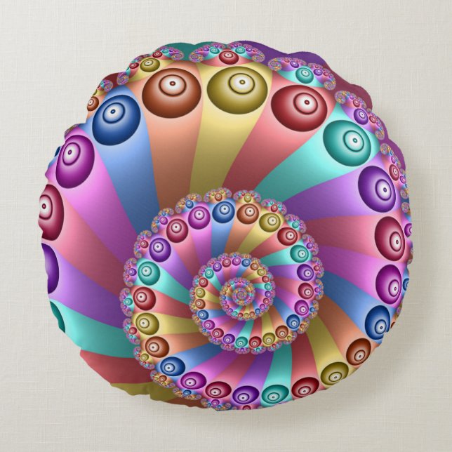Schöne Regenbogenfarben Abstraktes Fraktal Kunst,  Rundes Kissen (Vorderseite)