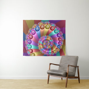 Schöne Regenbogenfarben Abstraktes Fraktal Kunst,  Wandteppich