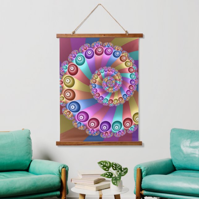 Schöne Regenbogenfarben Abstraktes Fraktal Kunst,  Wandteppich Mit Holzrahmen (Wohnzimmer)