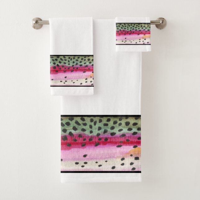 Schöne Regenbogenforelle Fliegenfischer Angelangle Badhandtuch Set (Insitu)