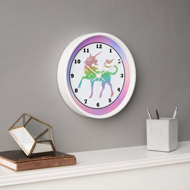 Schöne Regenbogenuhr unicorn Mädchen Zimmerdekor U Wanduhr (Büro)