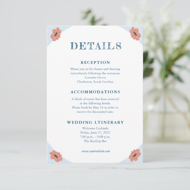 Schöne Retro Baby Blue Wedding Cards Begleitkarte (Stehend Vorderseite)