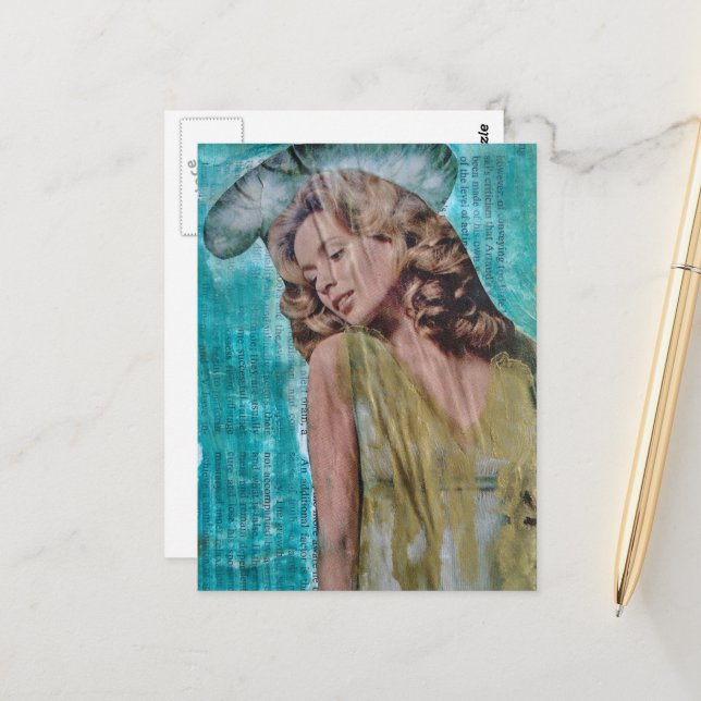 Schöne Retro-Dame Mixed-Media-Collage Postkarte (Vorderseite/Rückseite Beispiel)
