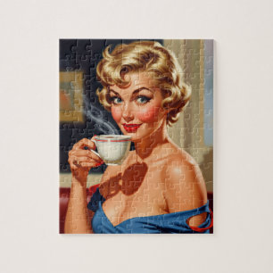 Schöne Retro-Frau mit einem Kaffee