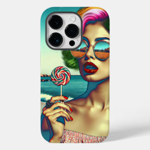 Schöne Retro-Pop-Art-Frau mit Lutscher Case-Mate iPhone 14 Pro Hülle