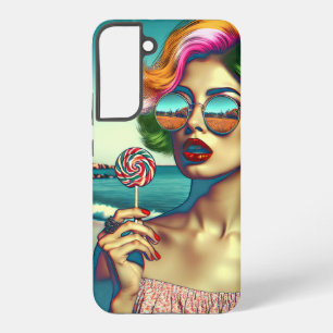 Schöne Retro-Pop-Art-Frau mit Lutscher Samsung Galaxy Hülle