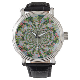 Schöne Retro-Rosa rote Rosen Aquarellblüte Armbanduhr