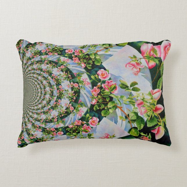 Schöne Retro-Rosa rote Rosen Aquarellblüte Dekokissen (Vorderseite)