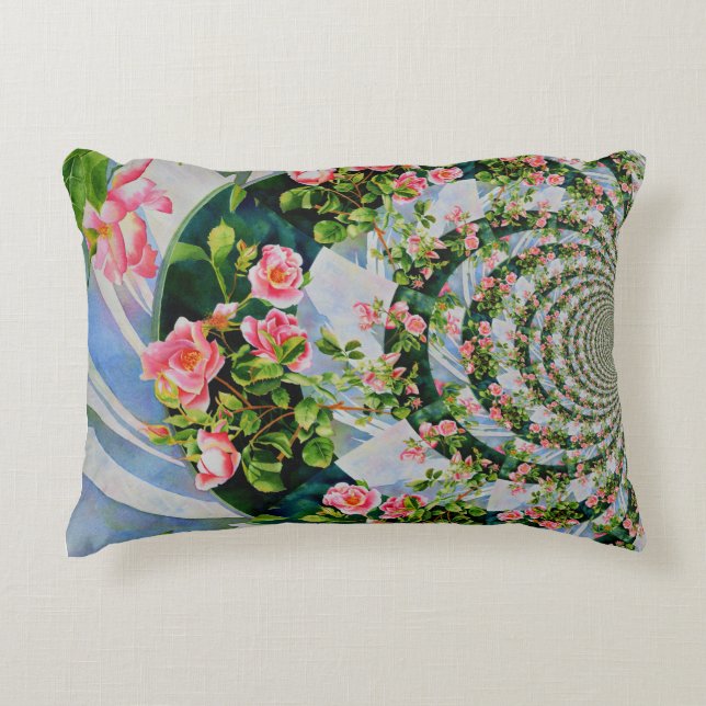 Schöne Retro-Rosa rote Rosen Aquarellblüte Dekokissen (Vorderseite)