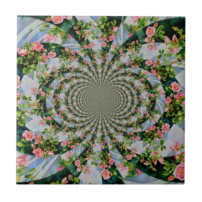 Schöne Retro-Rosa rote Rosen Aquarellblüte Fliese (Vorderseite)