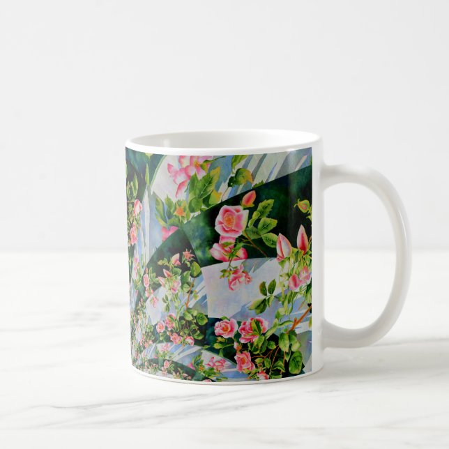 Schöne Retro-Rosa rote Rosen Aquarellblüte Kaffeetasse (Rechts)
