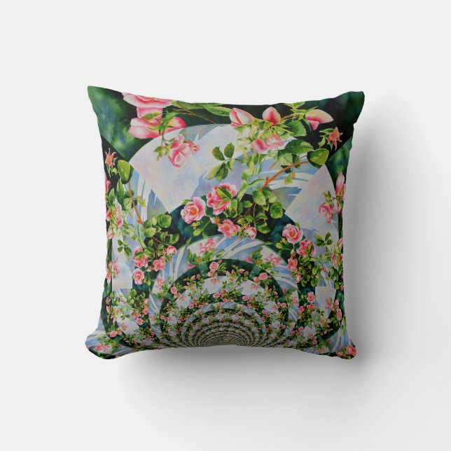 Schöne Retro-Rosa rote Rosen Aquarellblüte Kissen (Vorderseite)