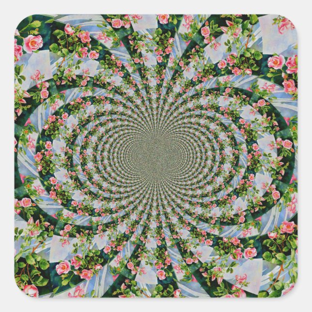 Schöne Retro-Rosa rote Rosen Aquarellblüte Quadratischer Aufkleber (Vorderseite)