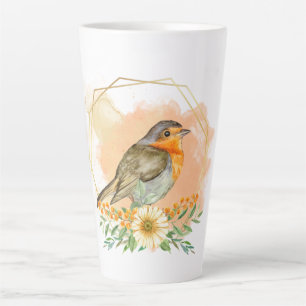 Schöne Robin und Wildblumen im Wasserfarbeneffekt  Milchtasse