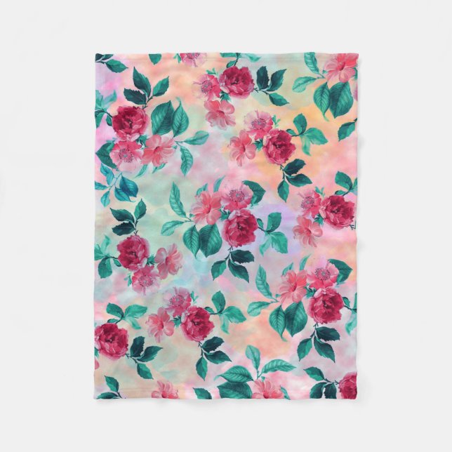 Schöne romantische Aquarellfarben Rose Blumenmuste Fleecedecke (Vorderseite)
