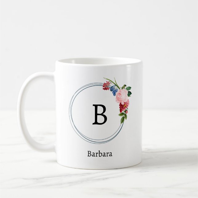 Schöne romantische Frühlingsmonogramm-Blumen Kaffeetasse (Links)