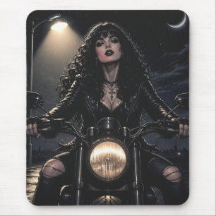 Schöne romantische gotische Frau auf Motorrad Mousepad