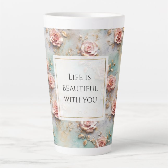 Schöne romantische Rosatönen Romantische Rose Milchtasse (Vorderseite)