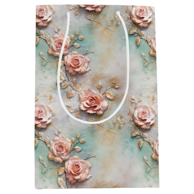 Schöne romantische Rosatönen Romantische Rose Mittlere Geschenktüte (Vorderseite)