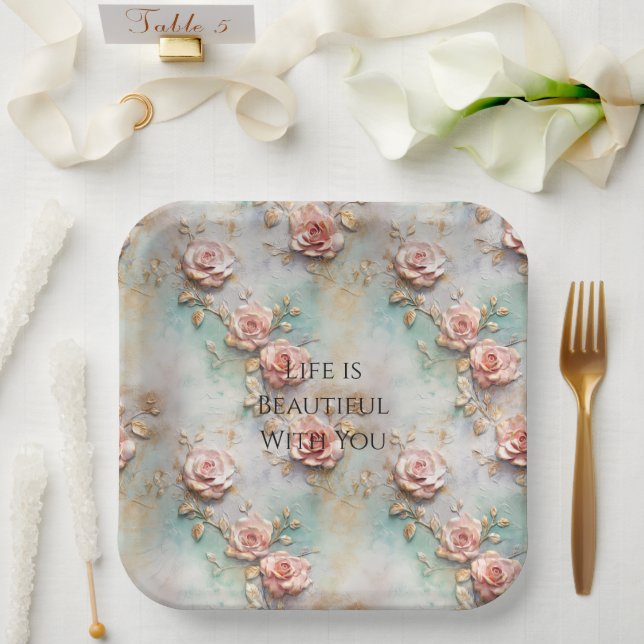 Schöne romantische Rosatönen Romantische Rose Pappteller (Hochzeit)
