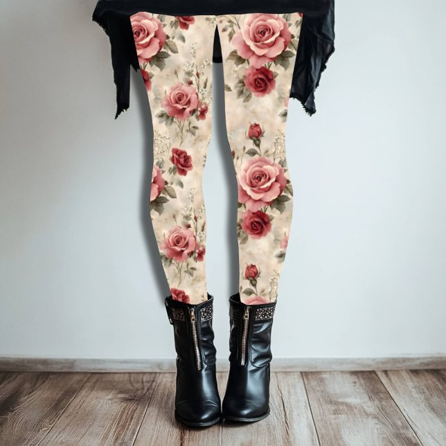 Schöne romantische Vintage Rosa Rose Gemustert Leggings (Von Creator hochgeladen)