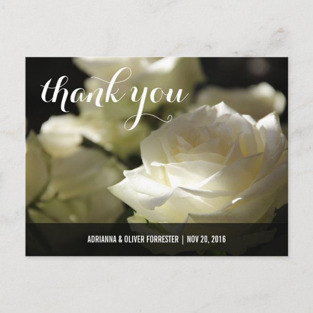 Schöne romantische White Rose Wedding Vielen Dank Postkarte (Vorderseite)