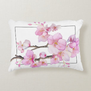 Schöne rosa Aquarell-Kirschblüten Dekokissen