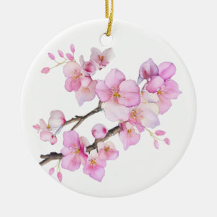Schöne rosa Aquarell-Kirschblüten Keramik Ornament