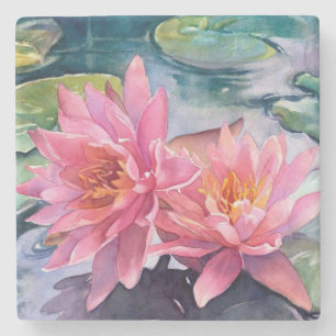 Schöne rosa Aquarellfarben Blume Feine Kunst Steinuntersetzer