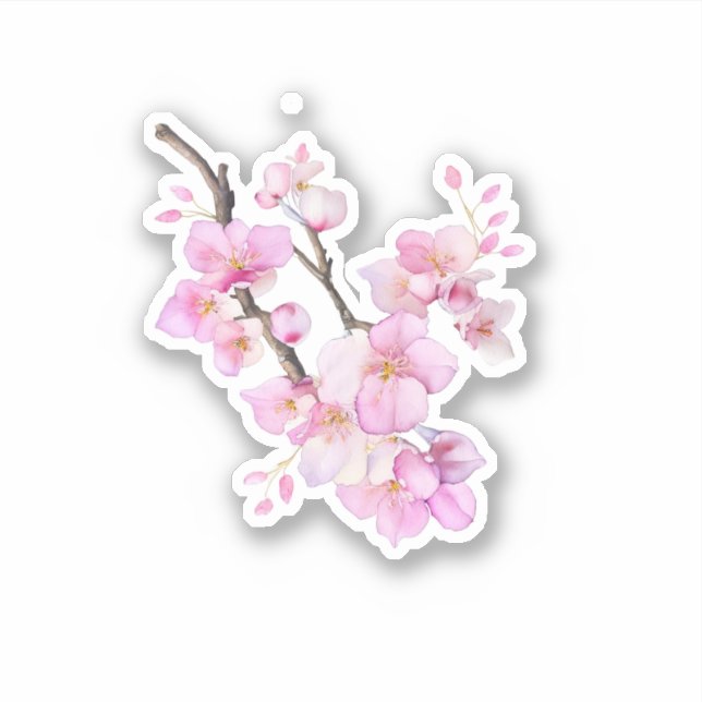 Schöne Rosa Aquarellkirsche Sakura Blüten Aufkleber (Vorderseite)