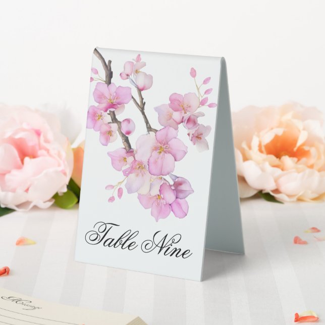 Schöne Rosa Aquarellkirsche Sakura Blüten Tischaufsteller (In Situ (Hochzeit))