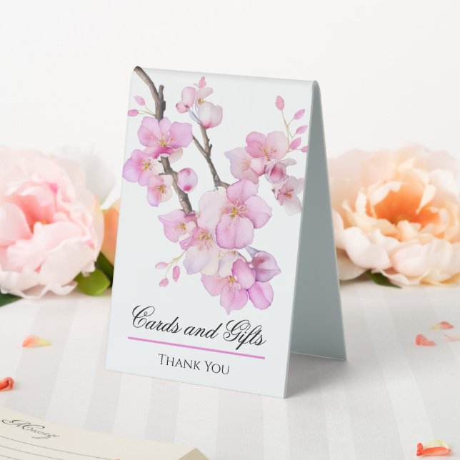 Schöne Rosa Aquarellkirsche Sakura Blüten Tischaufsteller (In Situ (Hochzeit))