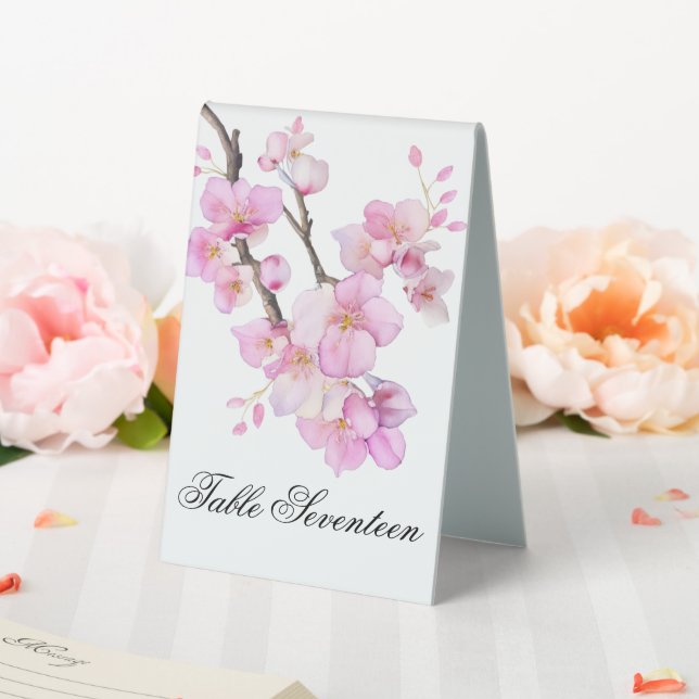 Schöne Rosa Aquarellkirsche Sakura Blüten Tischaufsteller (In Situ (Hochzeit))
