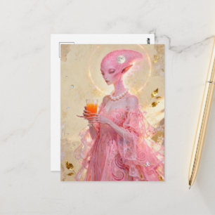 Schöne rosa Außerirdische Dame mit Orangensaft Postkarte