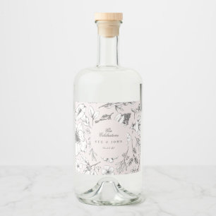 Schöne rosa Bläschen-Monogramm-Hochzeit Alkoholflaschenetikett