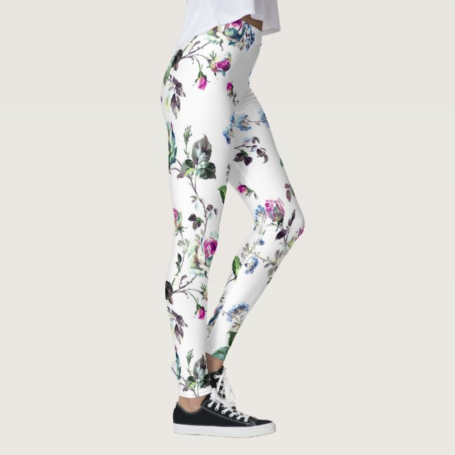 Schöne Rosa & Blau Blume Leggings (Rechts)