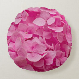Schöne rosa blühende Hydrangea, elegante Blütenpra Rundes Kissen