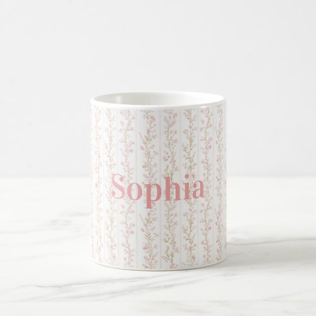 Schöne Rosa Blümchenstreifen Kaffeetasse (Mittel)