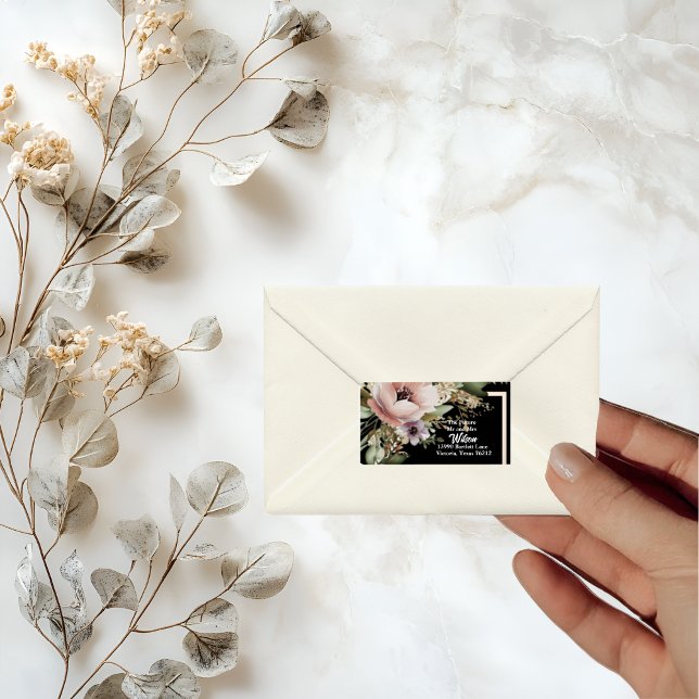 Schöne rosa Blume auf Gold-Rücksendeadresse Adressaufkleber (Von Creator hochgeladen)