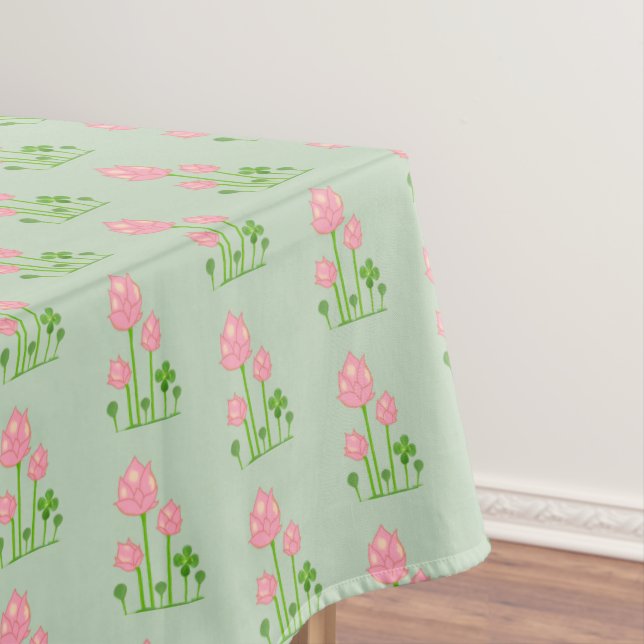 Schöne, rosa Blume auf hellgrünem Tablett Tischdecke (Beispiel)