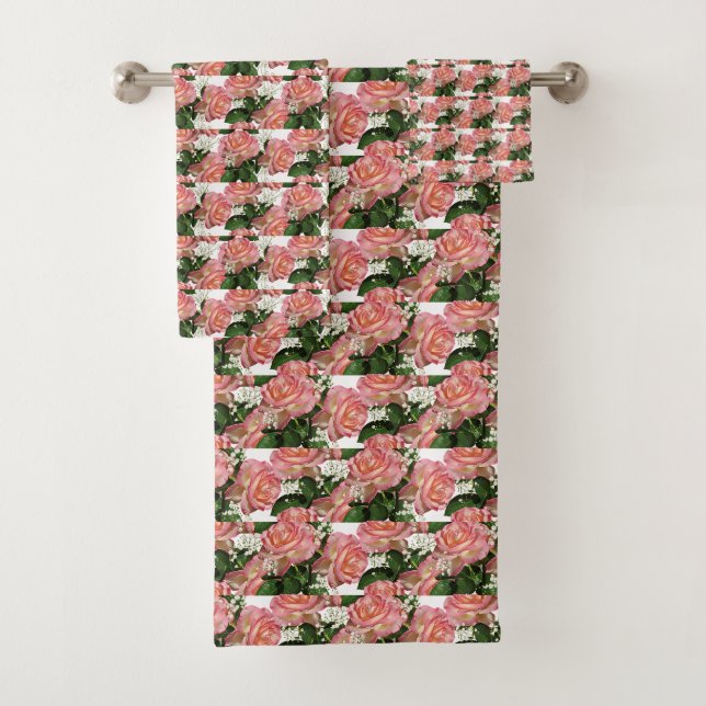 Schöne rosa Blume auf Weiß Badhandtuch Set (Insitu)