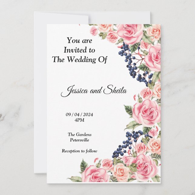 Schöne rosa Blume Einladung Hochzeit, (Vorderseite)