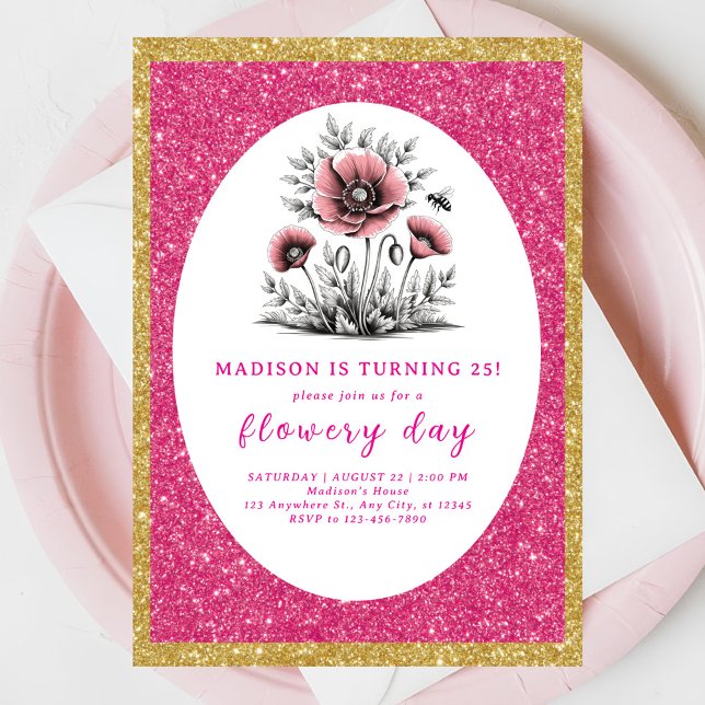 Schöne rosa Blume Geburtstag Einladung (Von Creator hochgeladen)