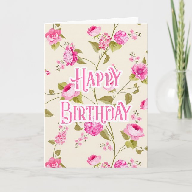 Schöne rosa Blume - Happy Birthday Card Karte (Vorderseite)