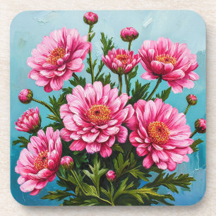 Schöne rosa Blume mit grünen Blätter Getränkeuntersetzer