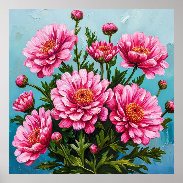 Schöne rosa Blume mit grünen Blätter Poster (Vorne)