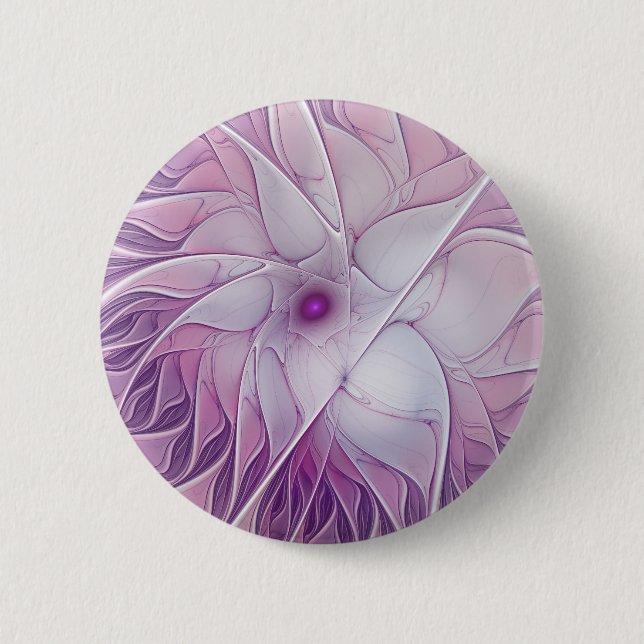 Schöne rosa Blume Moderne Abstrakte Fraktal Kunst, Button (Vorderseite)
