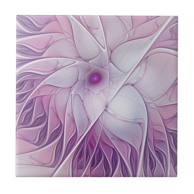 Schöne rosa Blume Moderne Abstrakte Fraktal Kunst, Fliese (Vorderseite)