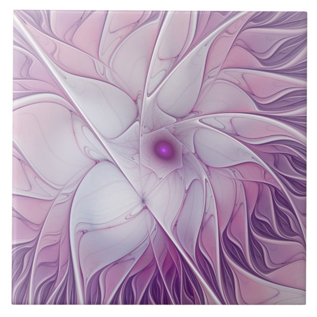 Schöne rosa Blume Moderne Abstrakte Fraktal Kunst, Fliese (Vorderseite)